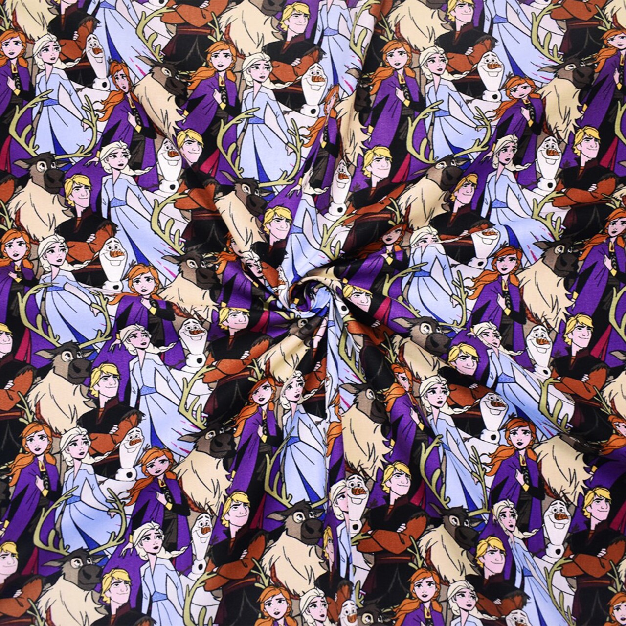 Blue-Multi Cotton Disney Frozen Printed Quilting Woven Fabric By the Yard